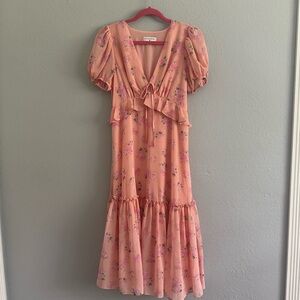 LoveShackFancy Pink Floral Midi Dress